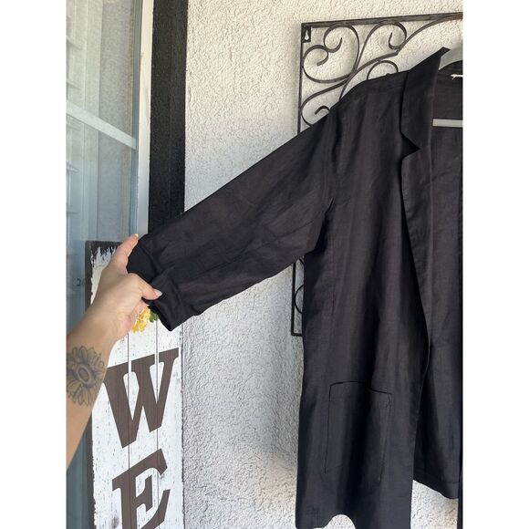 Eileen Fisher Notched Lapel Longline Organic Linen Open Blazer - Size 1X- Black - Picture 6 of 13